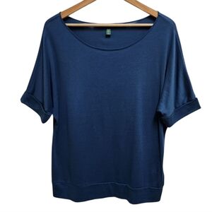 Lauren Ralph Lauren Top Womens XL Blue Cotton Short Cuff Sleeve Boatneck Stretch